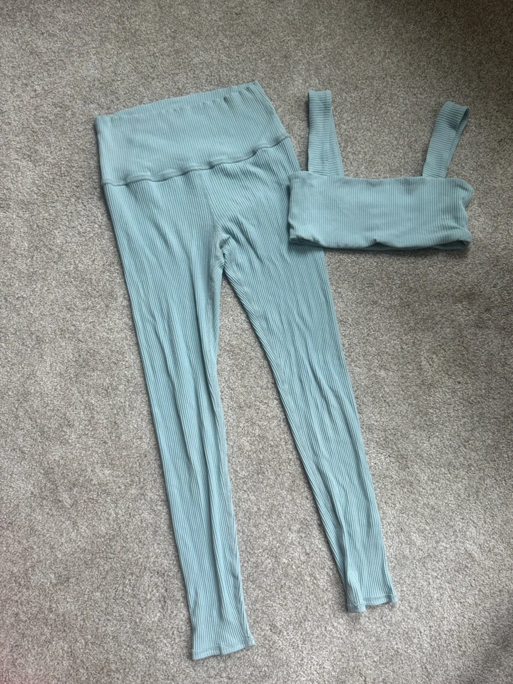Daily Drills Ribbed Sky Blue Workout Set – High Waist Leggings & matching bra
